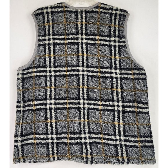 Adrienne Vittadini Vest Womens Large Gray Plaid Button Up Pockets Vintage USA - Picture 2 of 9